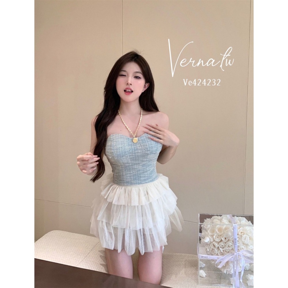 鏈條掛脖小香款抹胸平口背心-細節圖3