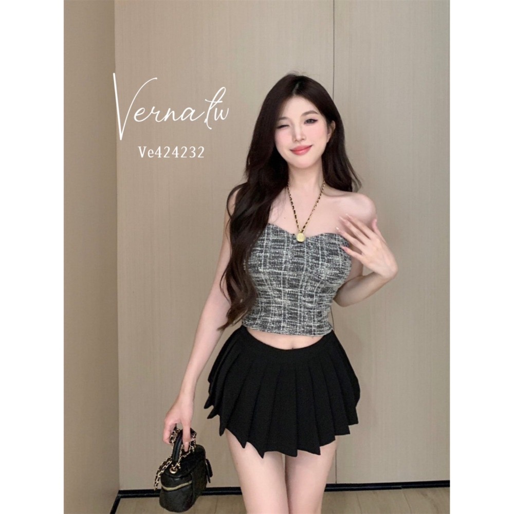 鏈條掛脖小香款抹胸平口背心-細節圖6