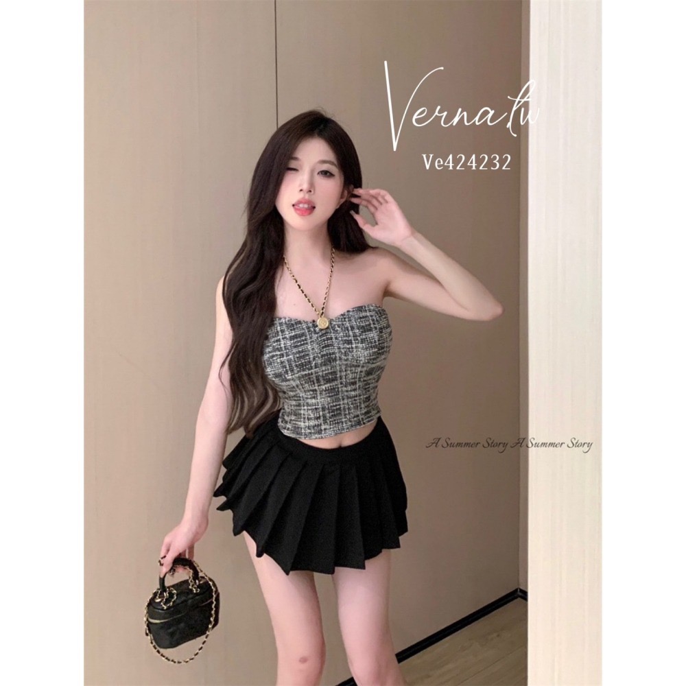 鏈條掛脖小香款抹胸平口背心-細節圖8