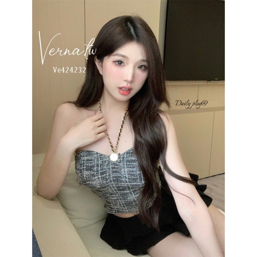 鏈條掛脖小香款抹胸平口背心-細節圖9