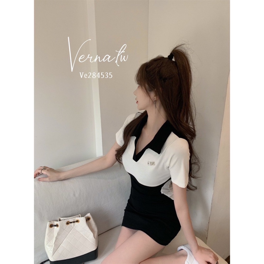 Polo領視覺收腰連身衣-細節圖2