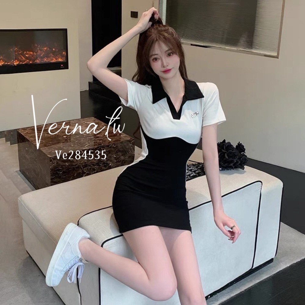 Polo領視覺收腰連身衣-細節圖3