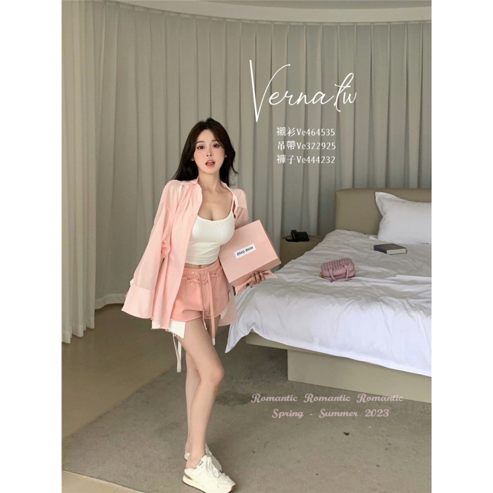 粉嫩薄款襯衫+吊帶背心+粉褲  三件組必須帶走-細節圖3