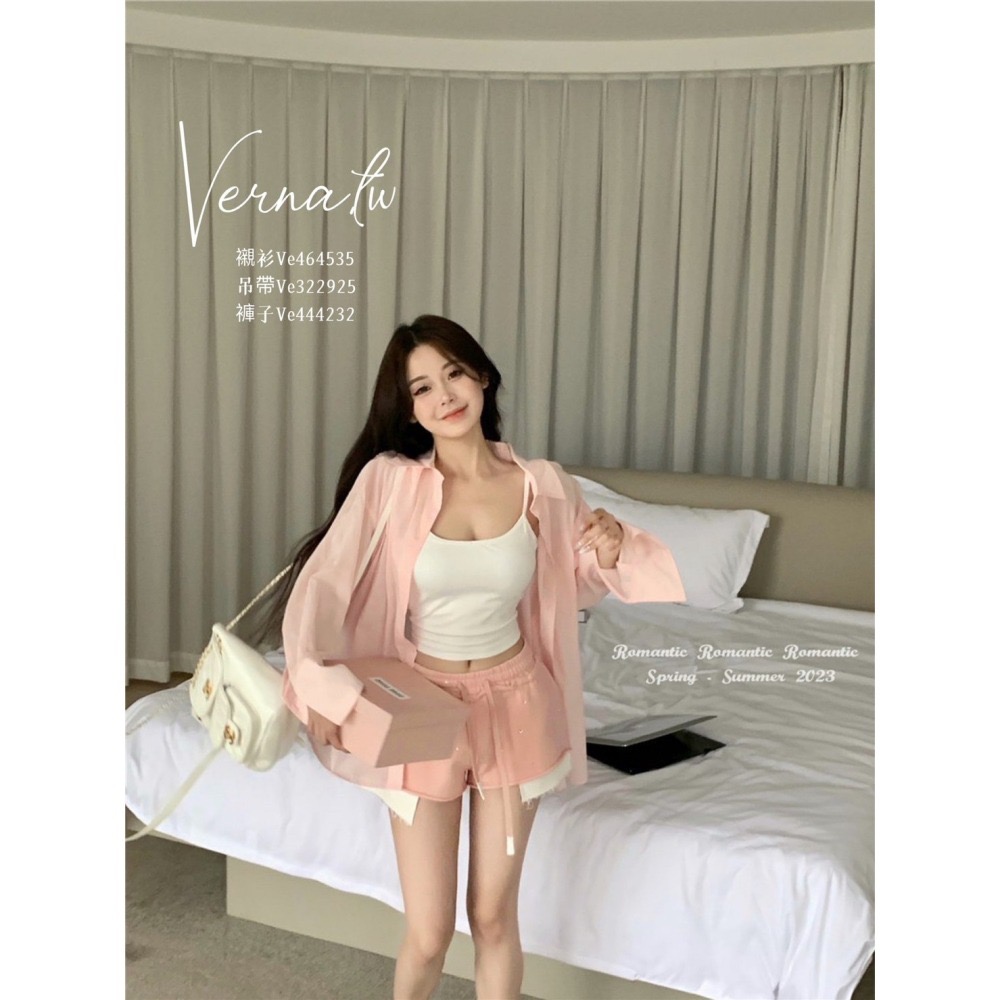 粉嫩薄款襯衫+吊帶背心+粉褲  三件組必須帶走-細節圖4