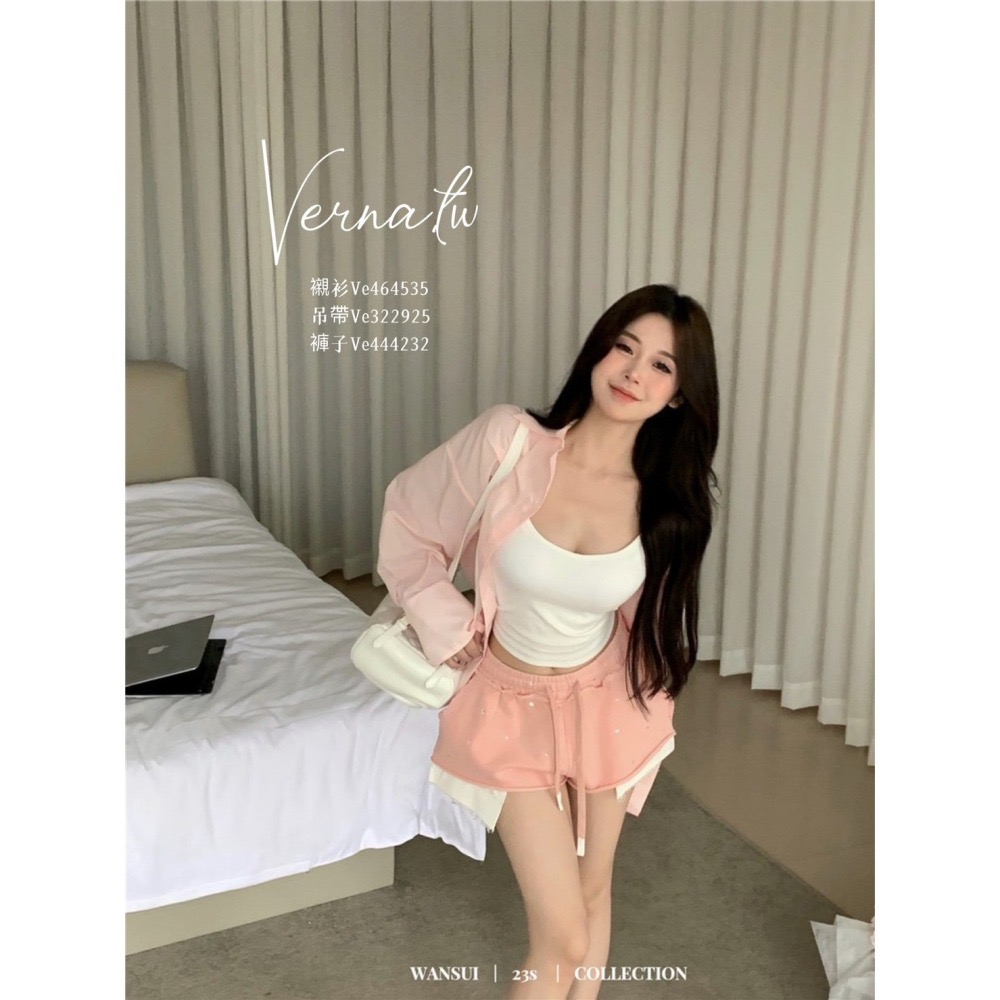 粉嫩薄款襯衫+吊帶背心+粉褲  三件組必須帶走-細節圖5