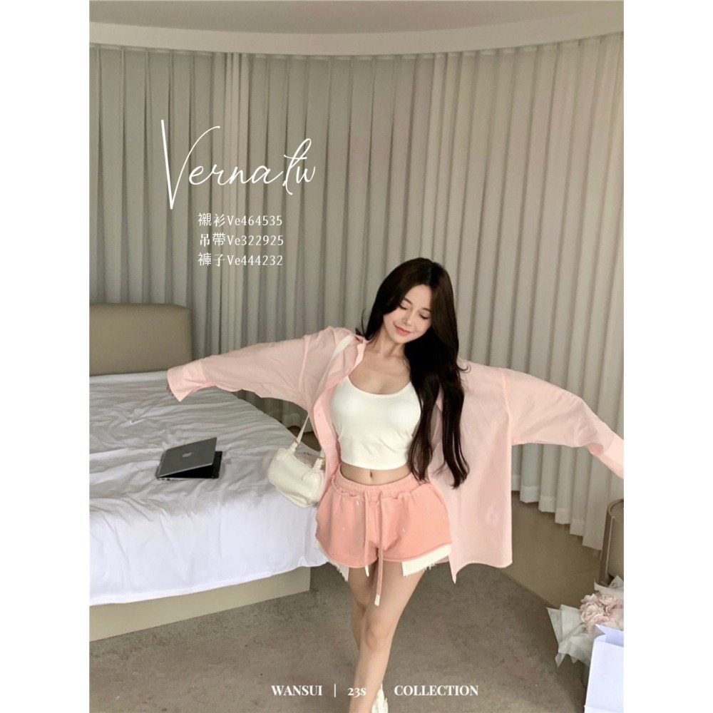 粉嫩薄款襯衫+吊帶背心+粉褲  三件組必須帶走-細節圖7
