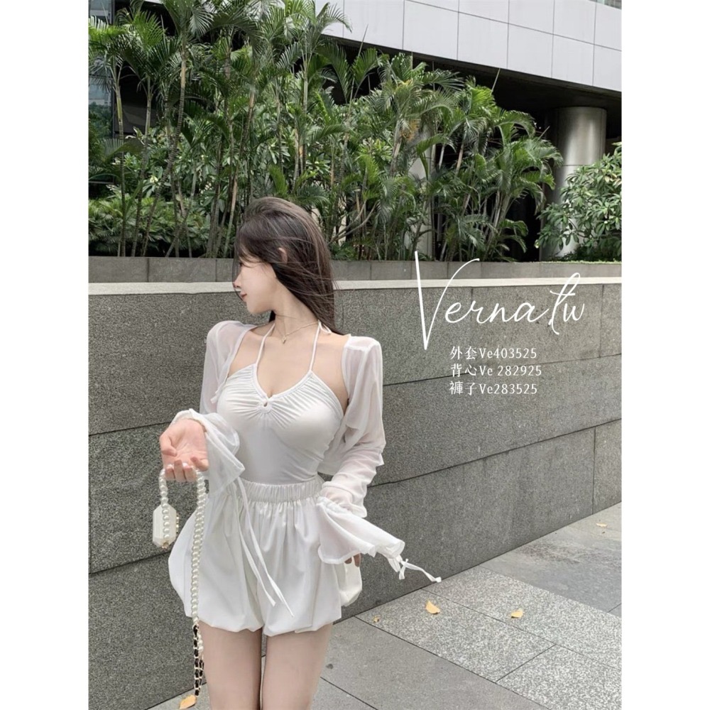 純白掛脖背心+短板外套+花苞褲-細節圖7