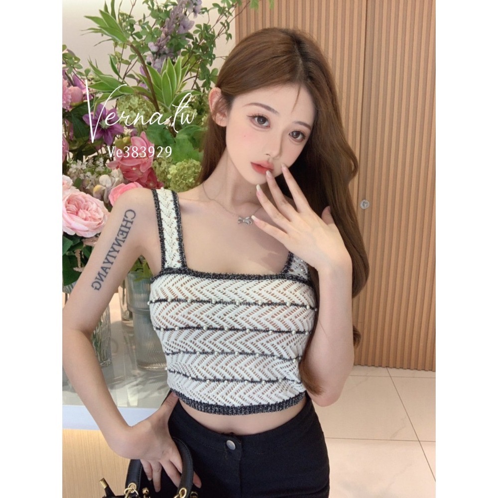 針織蕾絲珍珠設計款小背心-細節圖2