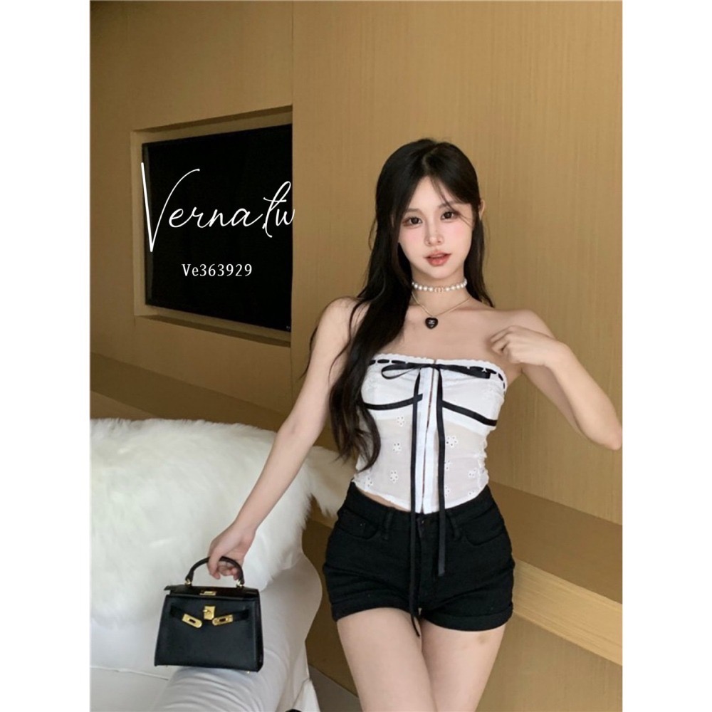 人間芭比‘撞色系帶平口上衣-細節圖3