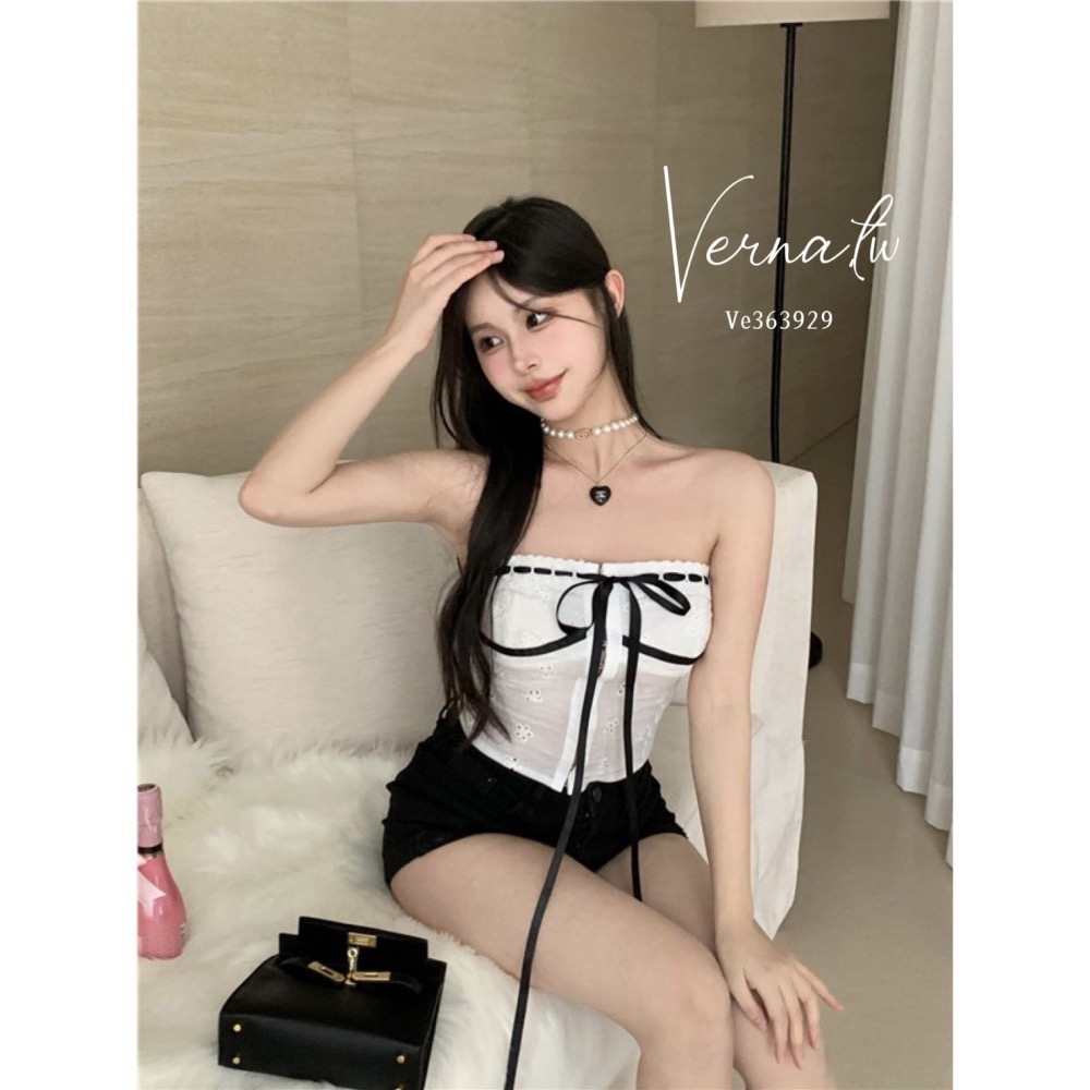 人間芭比‘撞色系帶平口上衣-細節圖4