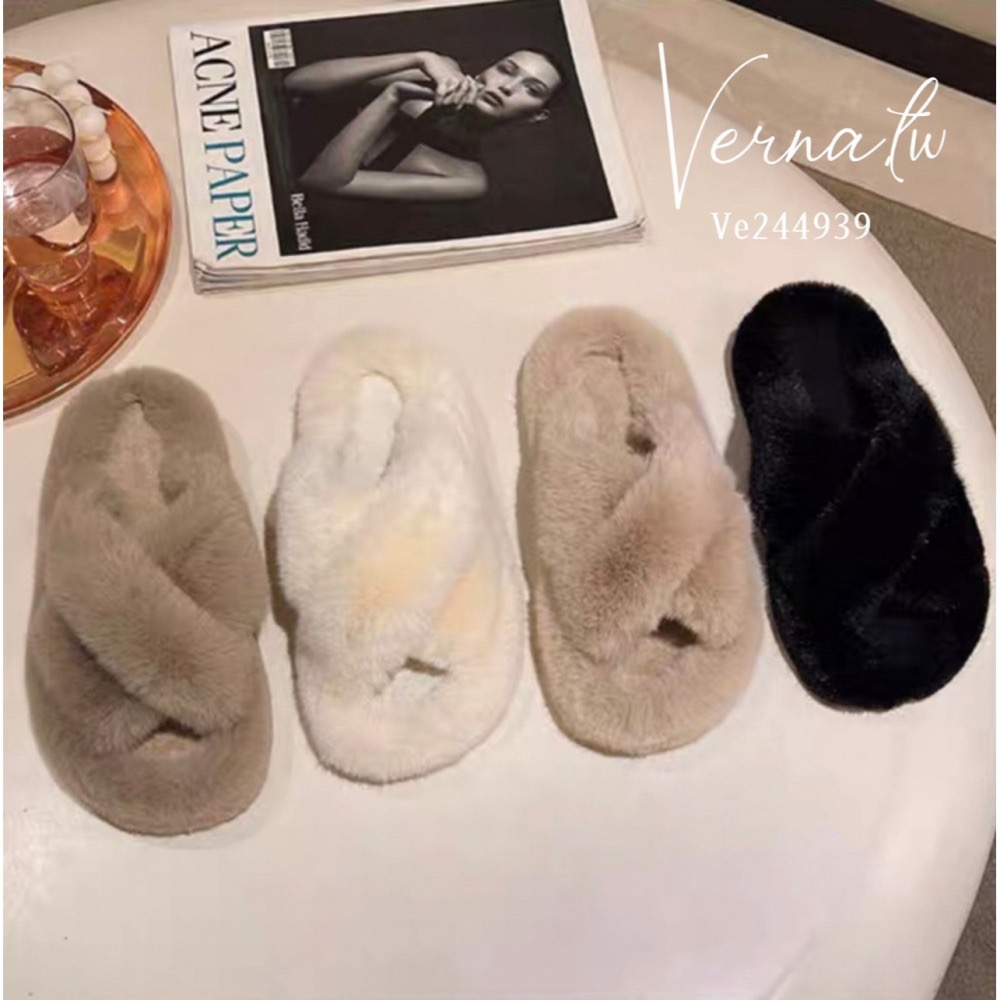 秋冬搭配‘  毛毛交叉毛感拖鞋-細節圖3