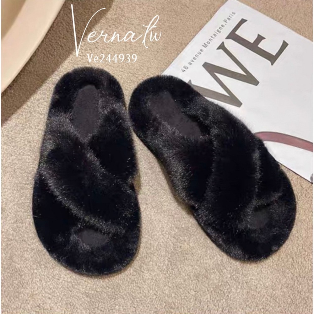 秋冬搭配‘  毛毛交叉毛感拖鞋-細節圖5