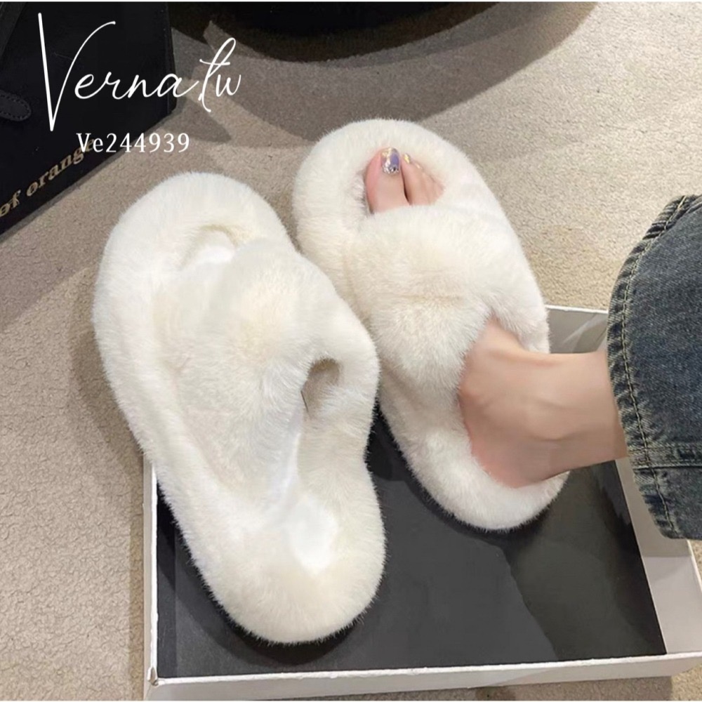 秋冬搭配‘  毛毛交叉毛感拖鞋-細節圖8