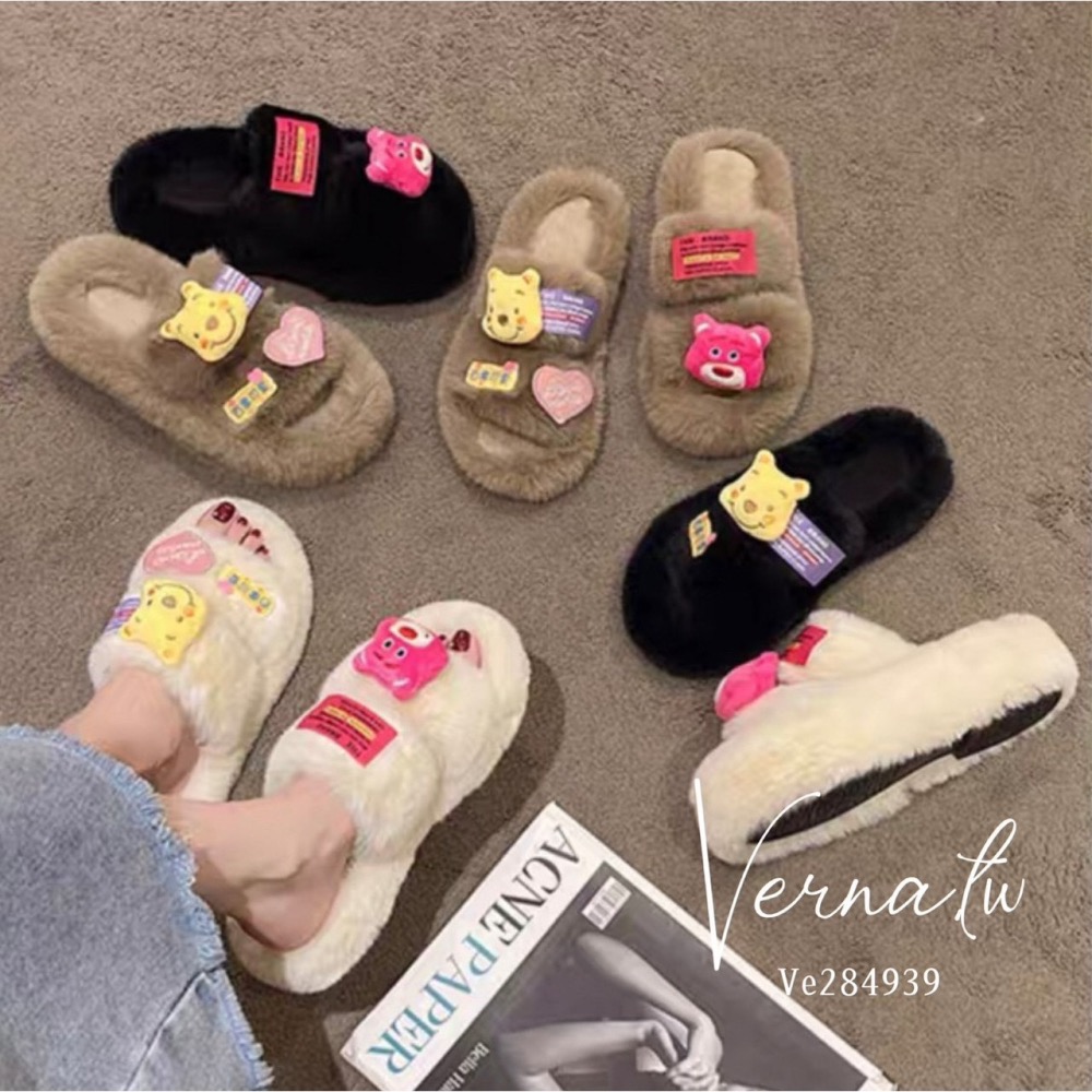 秋冬搭配‘  Q版卡通毛毛拖鞋-細節圖2