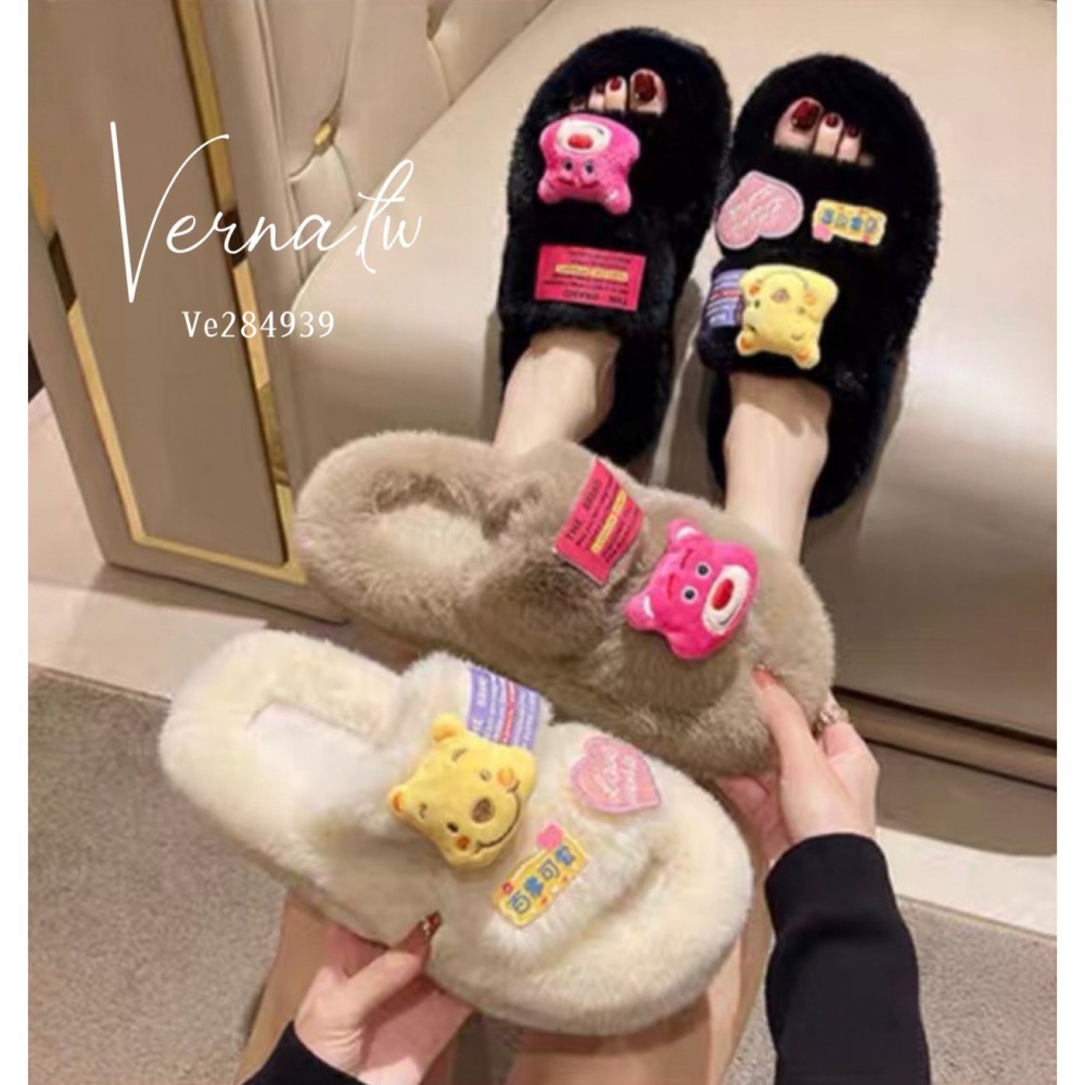 秋冬搭配‘  Q版卡通毛毛拖鞋-細節圖4