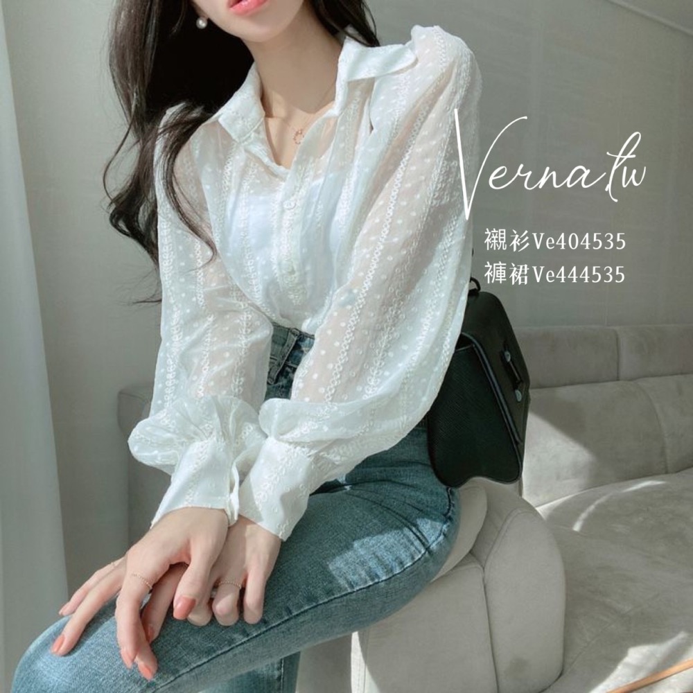 秋季首選‘  微透立體花泡泡袖襯衫+皮褲裙-細節圖8