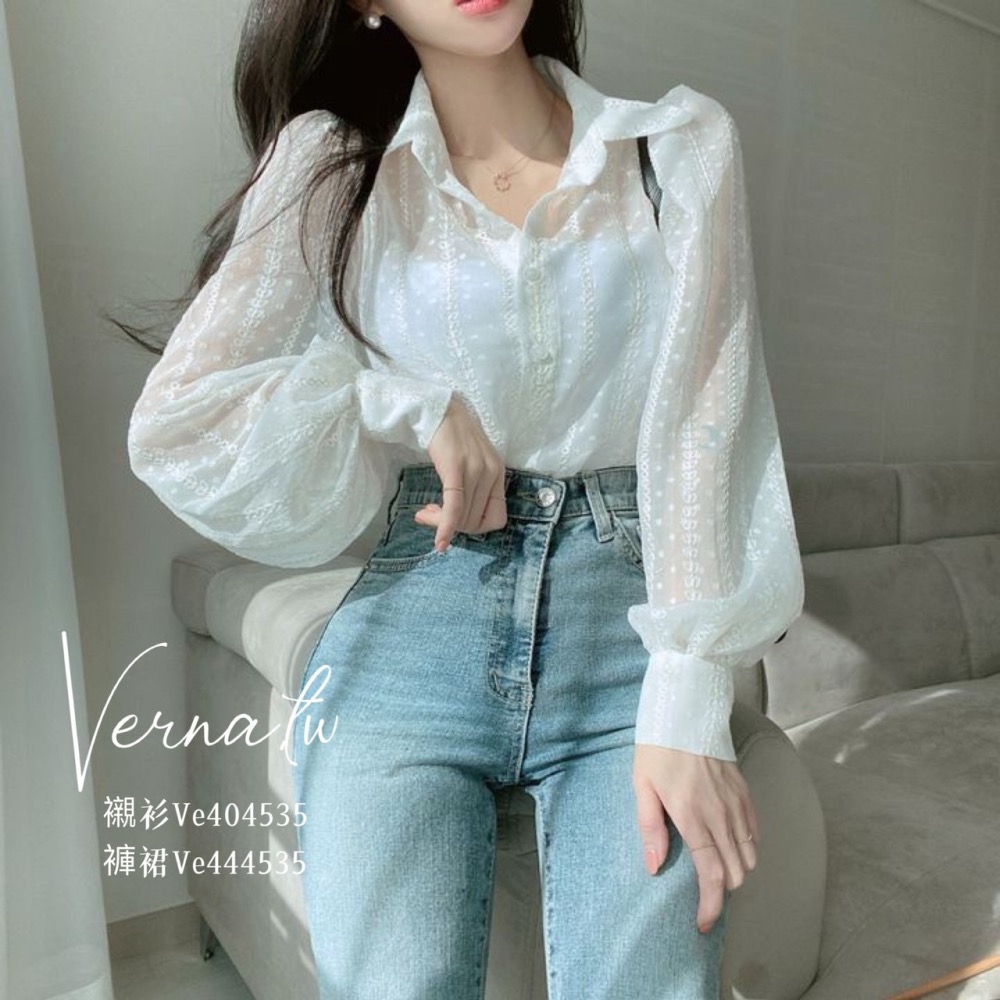 秋季首選‘  微透立體花泡泡袖襯衫+皮褲裙-細節圖11