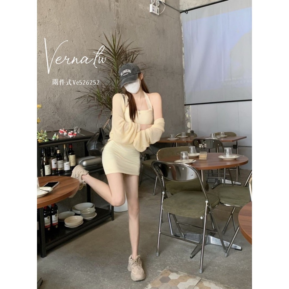 秋季嚴選‘  奶杏針織開衫+綁帶連身裙-細節圖5