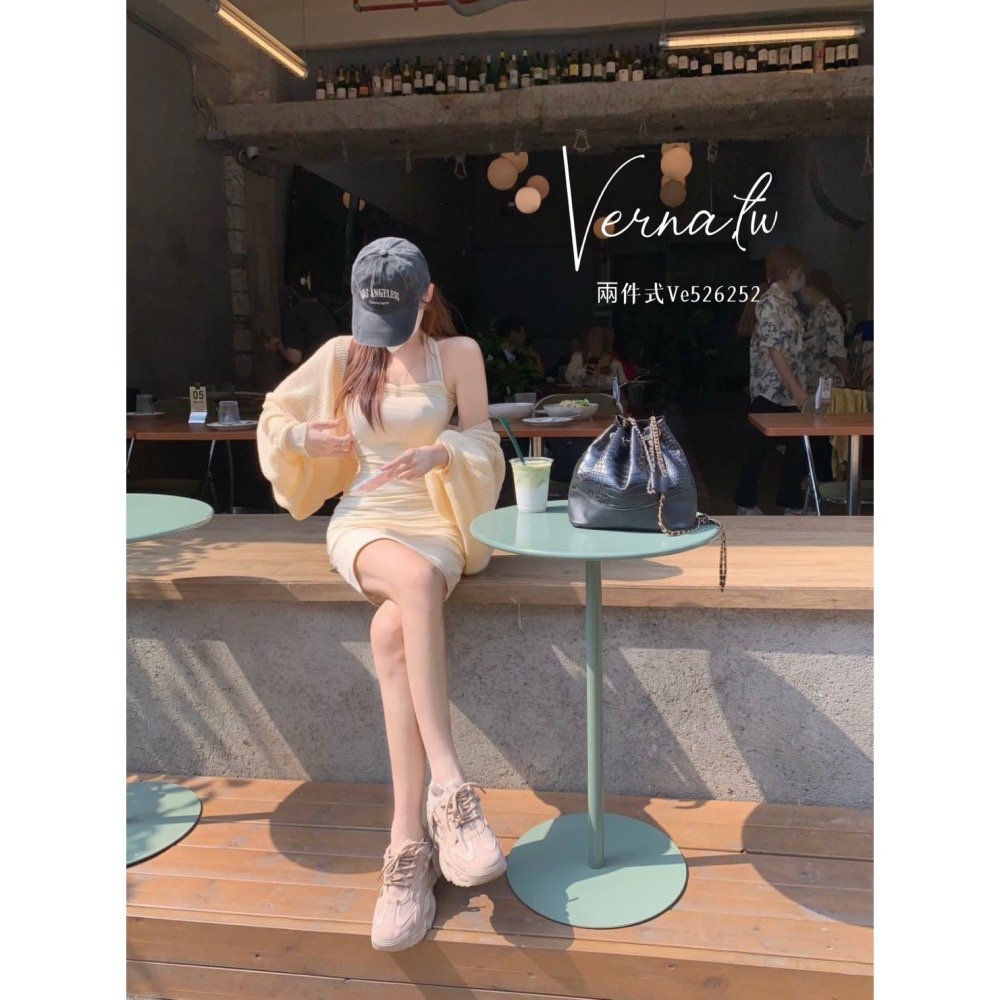 秋季嚴選‘  奶杏針織開衫+綁帶連身裙-細節圖6