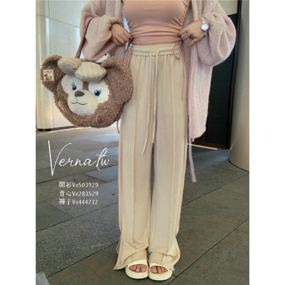 秋季嚴選‘  甜美粉開衫+掛脖背心+闊腿褲-細節圖6