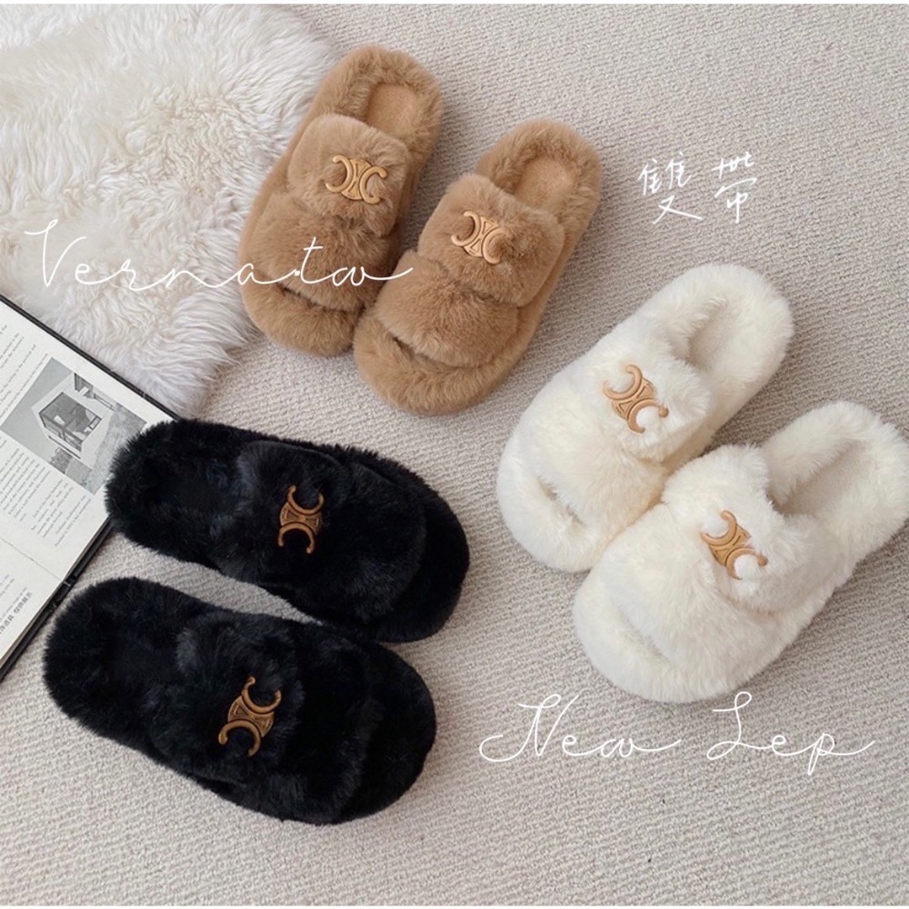 質感金屬標毛絨拖鞋-細節圖2