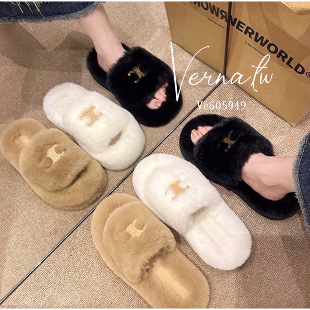 質感金屬標毛絨拖鞋-細節圖3