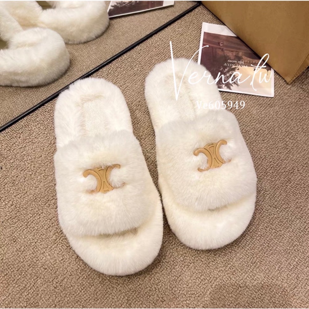 質感金屬標毛絨拖鞋-細節圖4