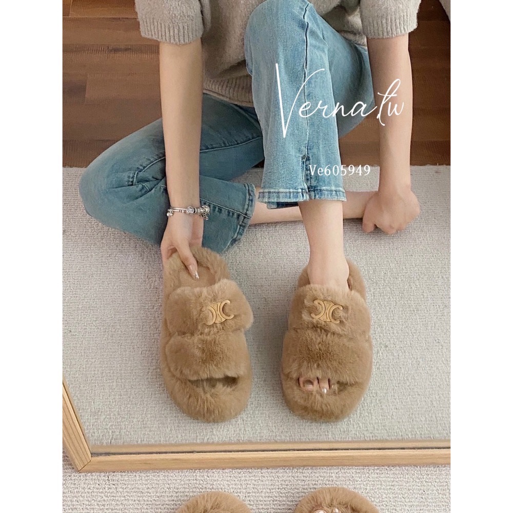 質感金屬標毛絨拖鞋-細節圖9