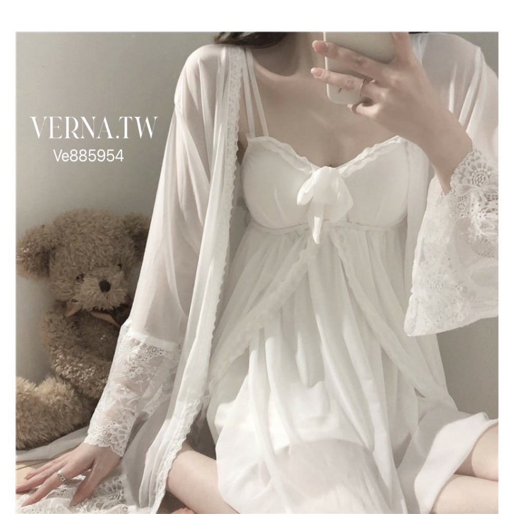 居家甜欲系列‘ 甜欲居家睡衣罩衫+吊帶裙-細節圖2