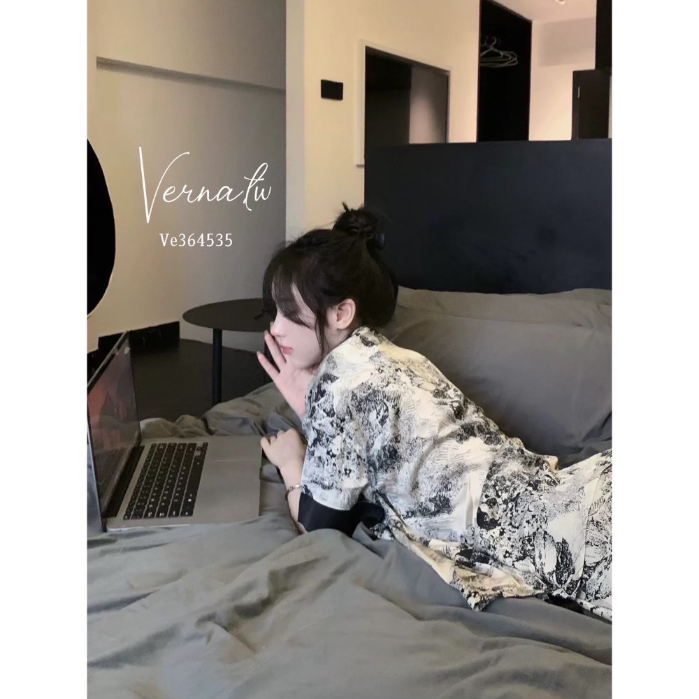 高級感‘水墨冰絲睡衣-細節圖4