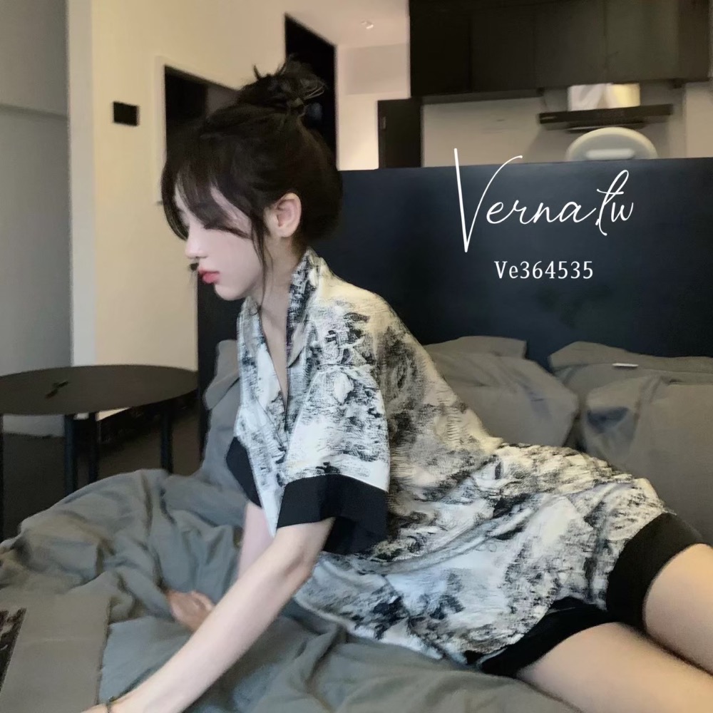 高級感‘水墨冰絲睡衣-細節圖5