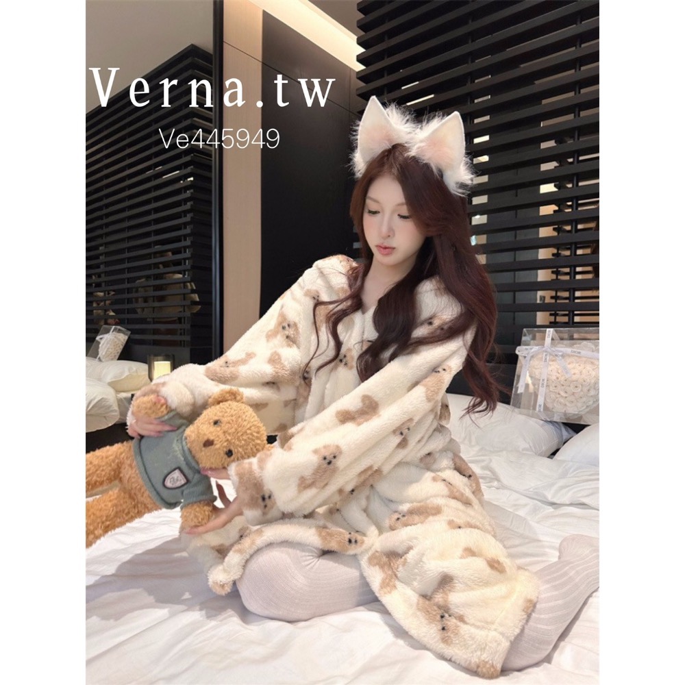 甜美珊瑚絨熊熊連帽居家服 Ve445949-細節圖4