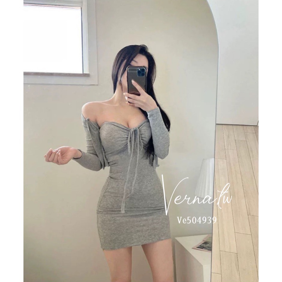 質感曲線胸墊洋裝+小開衫-細節圖2