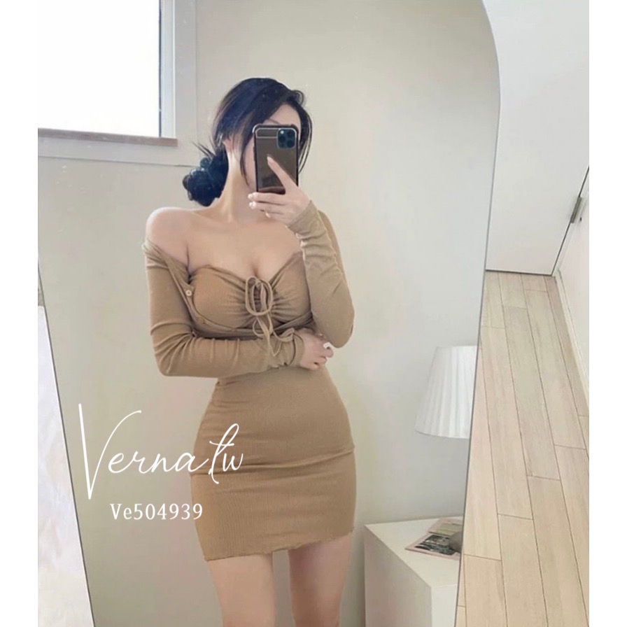 質感曲線胸墊洋裝+小開衫-細節圖7