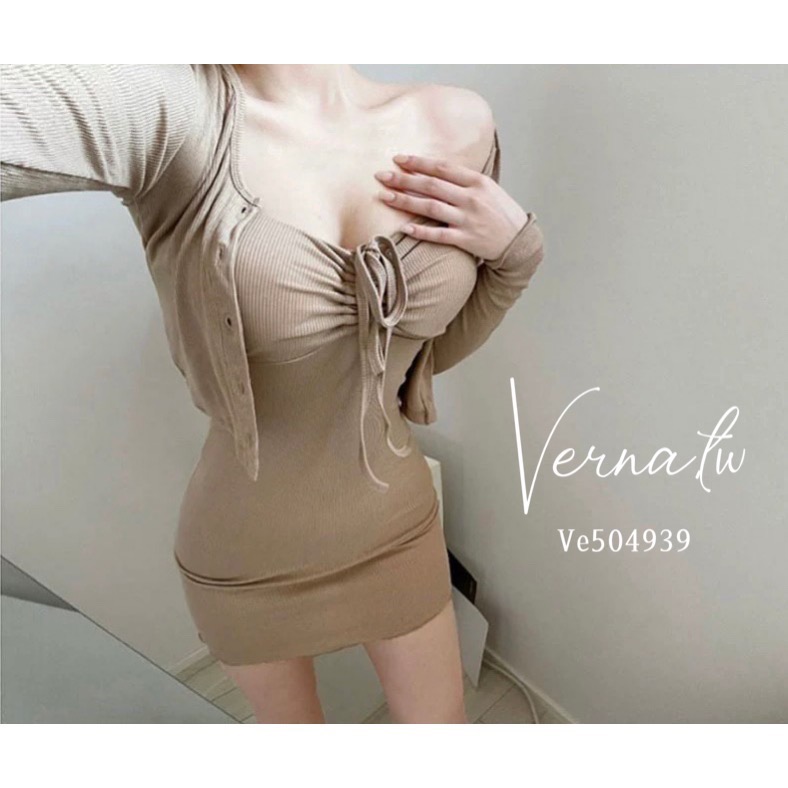 質感曲線胸墊洋裝+小開衫-細節圖9