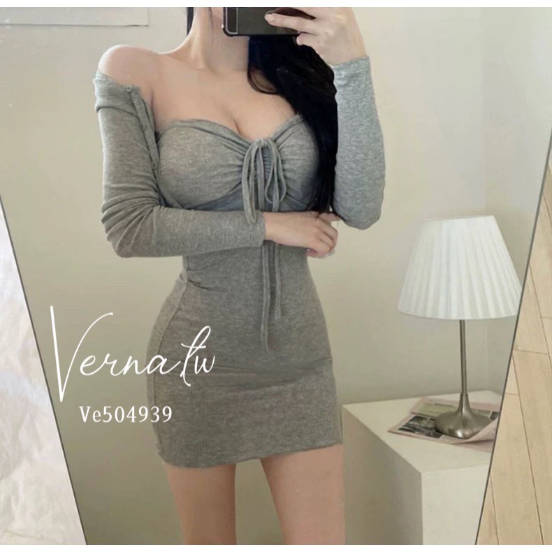 質感曲線胸墊洋裝+小開衫-細節圖10