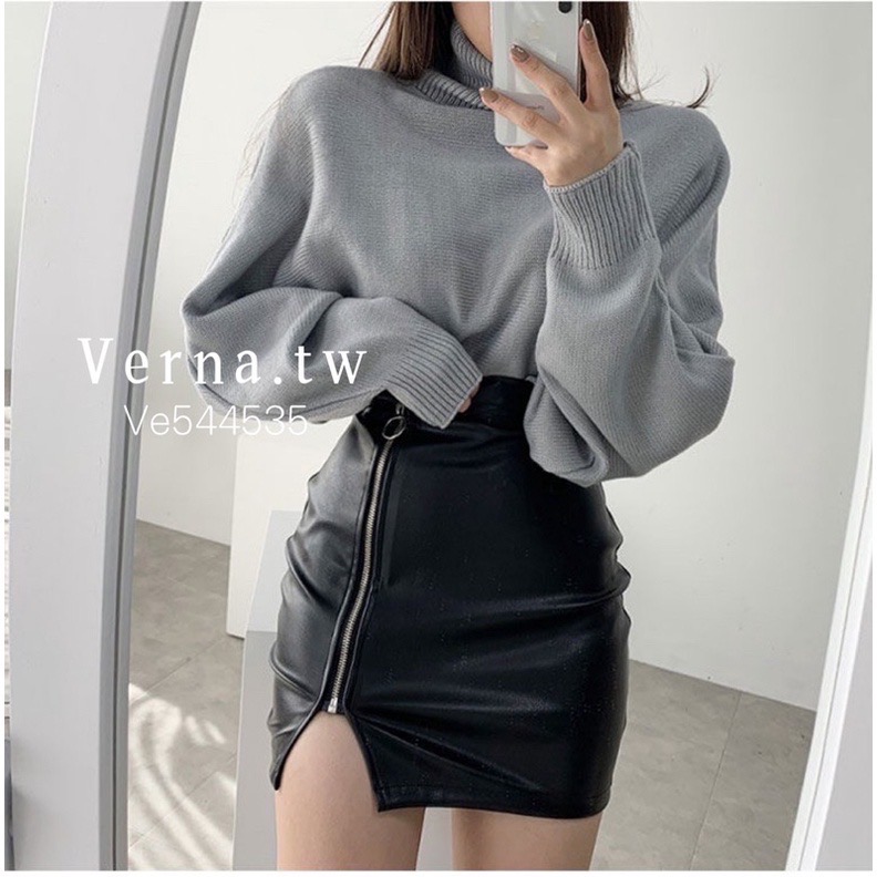 顯瘦氛圍開衩拉鍊皮裙-細節圖2