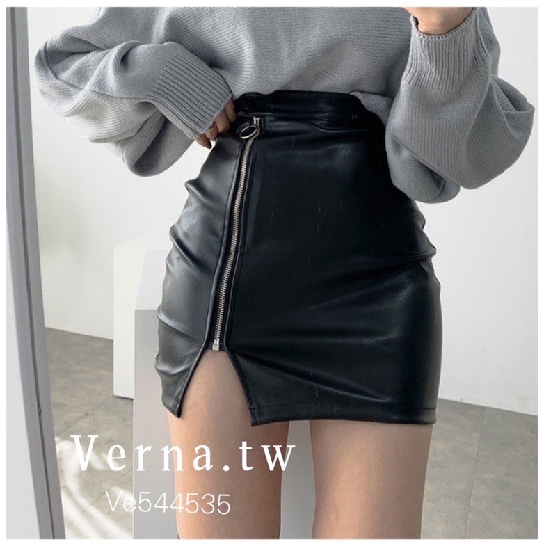 顯瘦氛圍開衩拉鍊皮裙-細節圖5