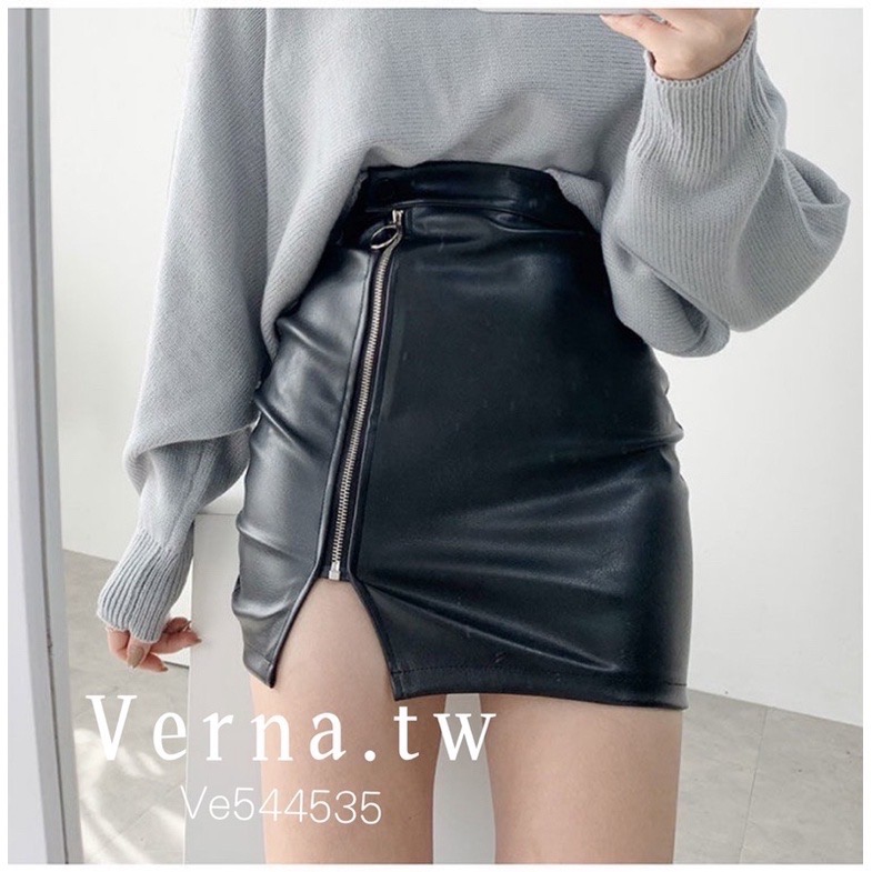 顯瘦氛圍開衩拉鍊皮裙-細節圖6