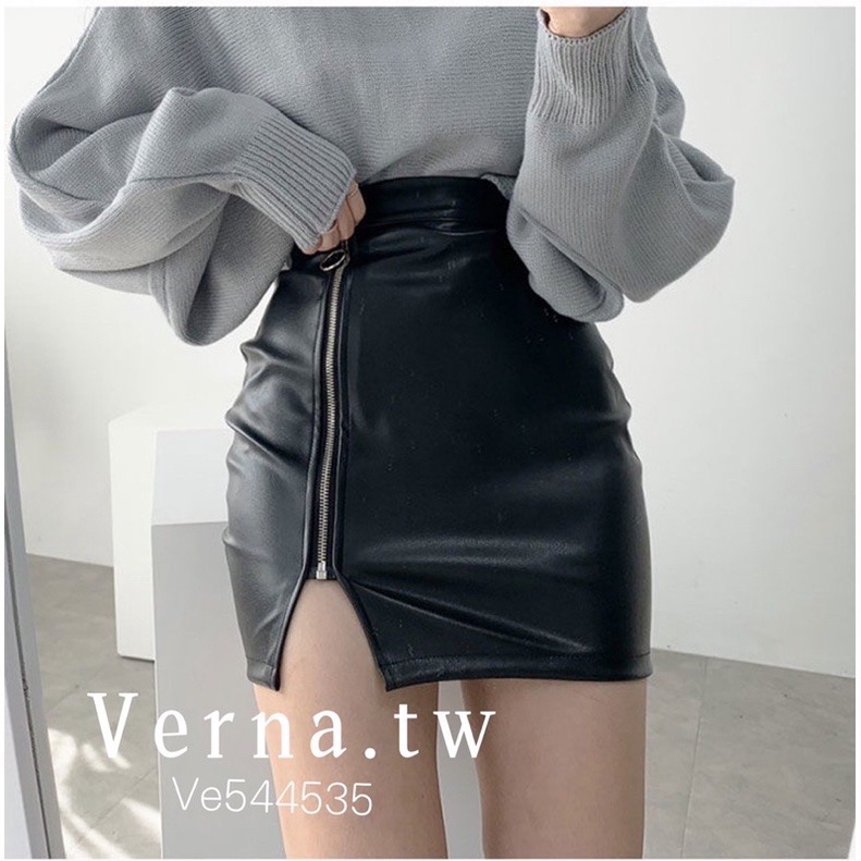 顯瘦氛圍開衩拉鍊皮裙-細節圖7