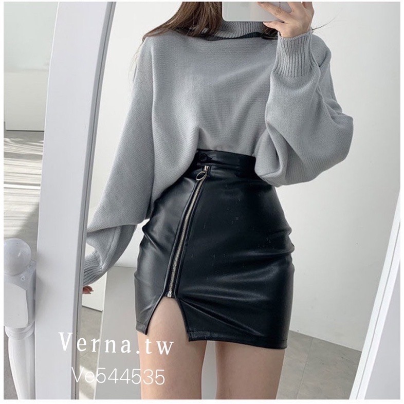 顯瘦氛圍開衩拉鍊皮裙-細節圖8