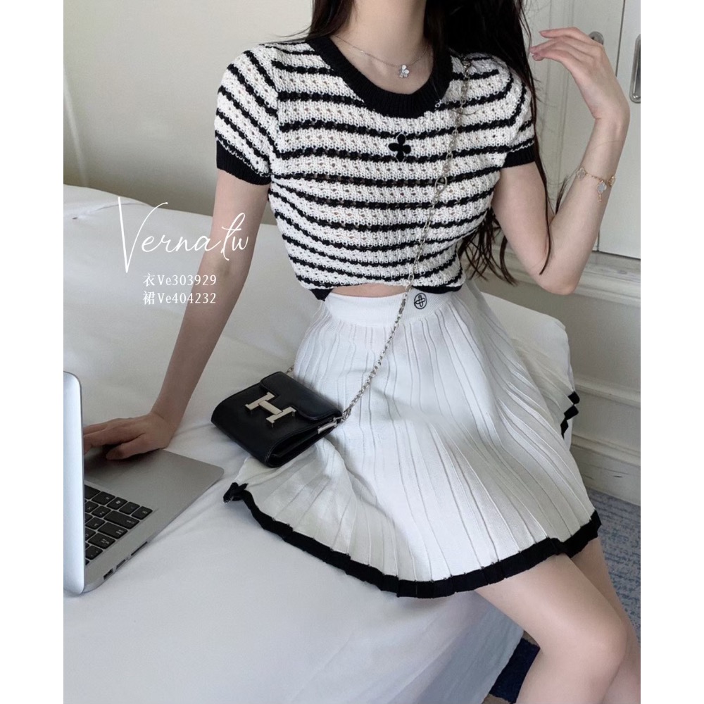 刺繡黑白條紋上衣+精美白裙 衣Ve303929 裙Ve404232-細節圖6