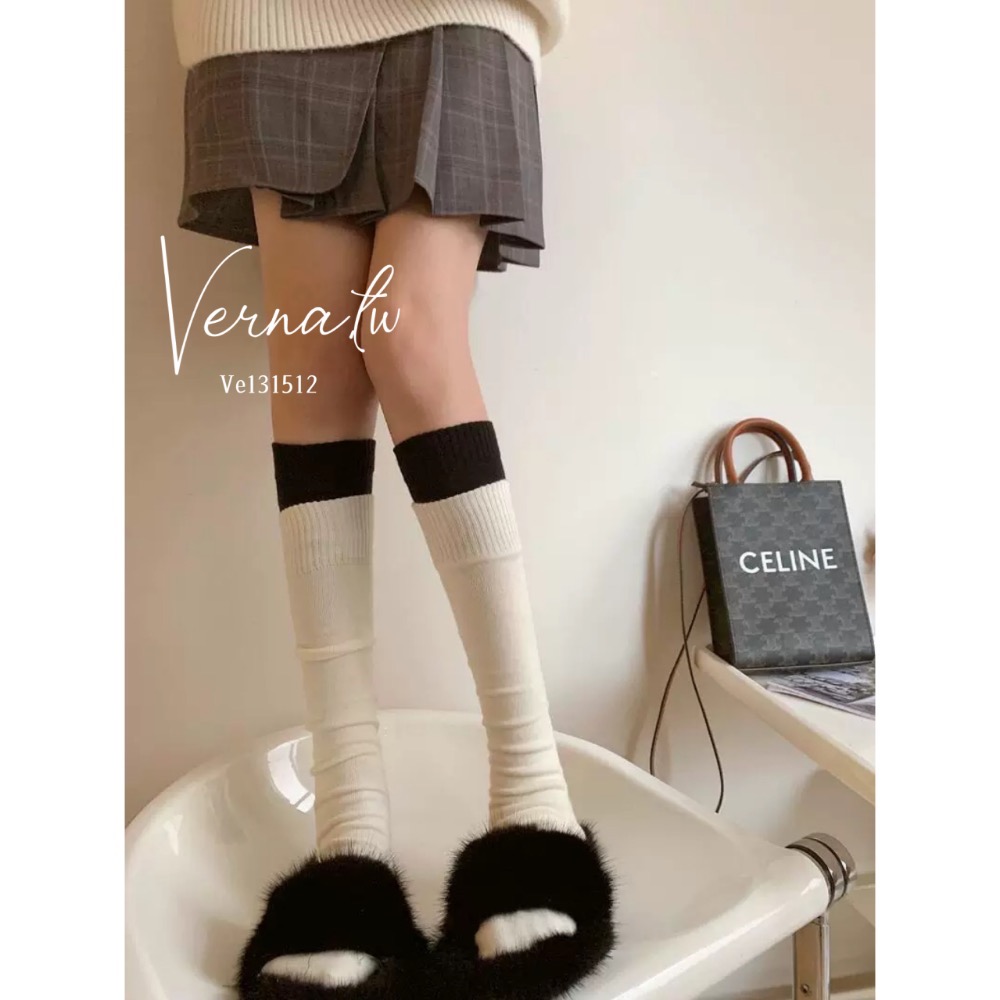 假兩層撞色甜甜中筒襪-細節圖3