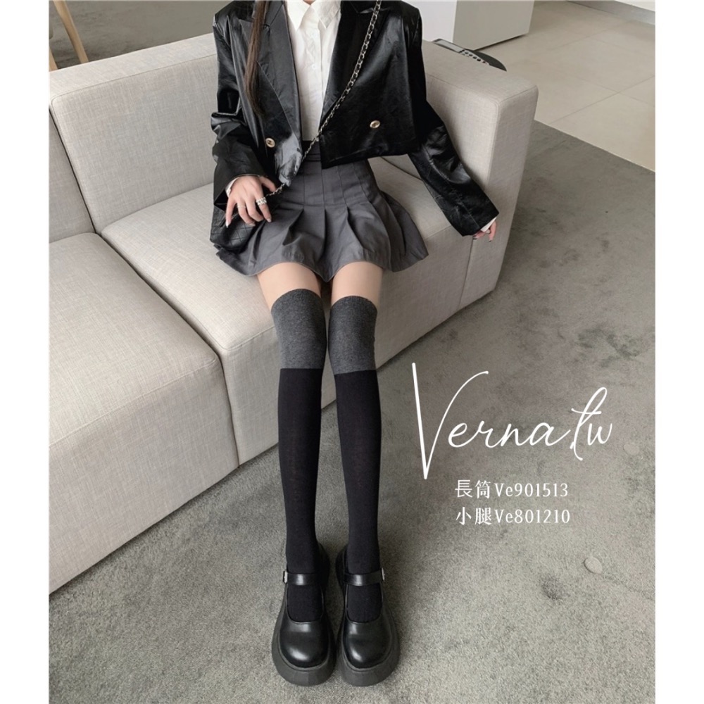 黑灰撞色拼接長筒/小腿襪-細節圖2