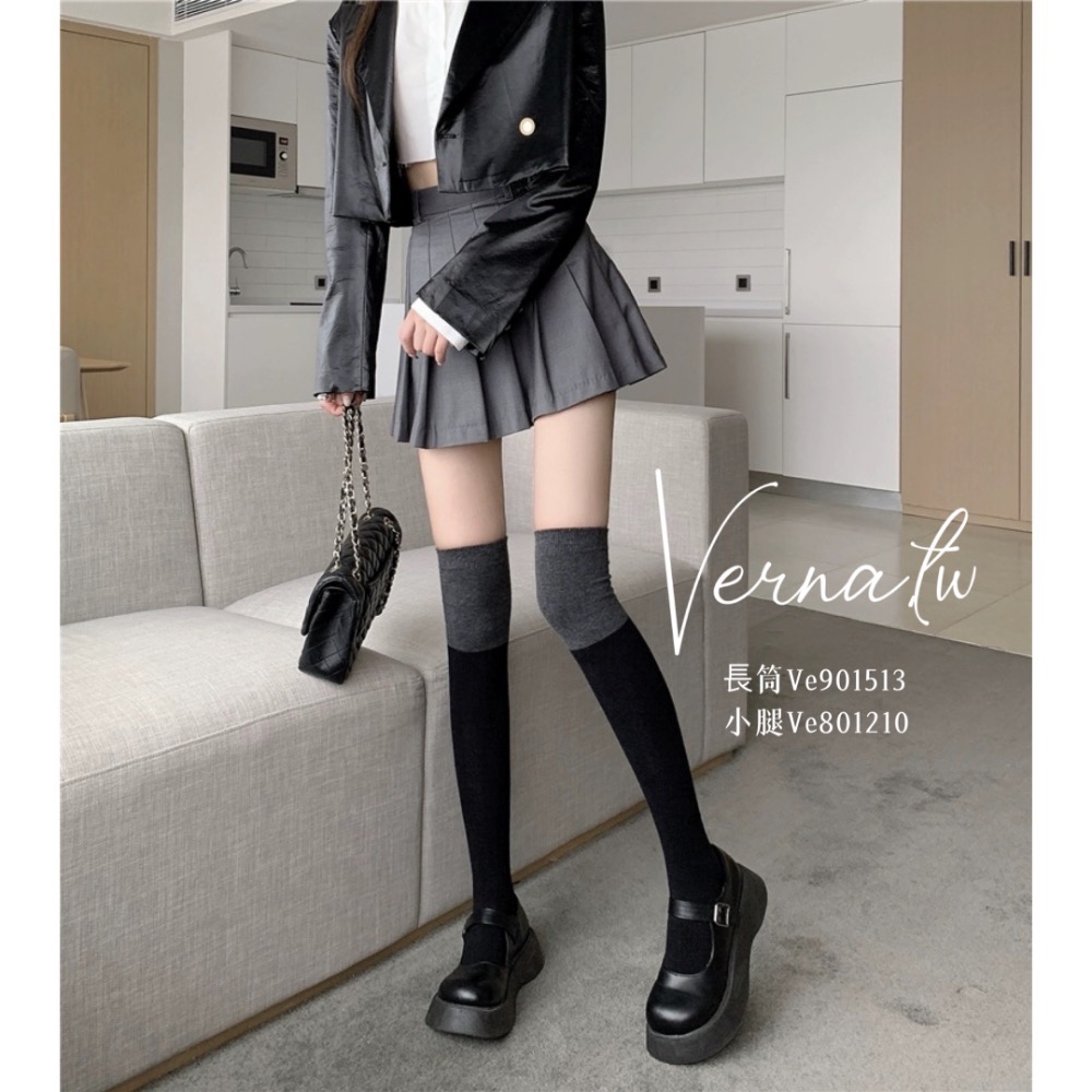 黑灰撞色拼接長筒/小腿襪-細節圖4