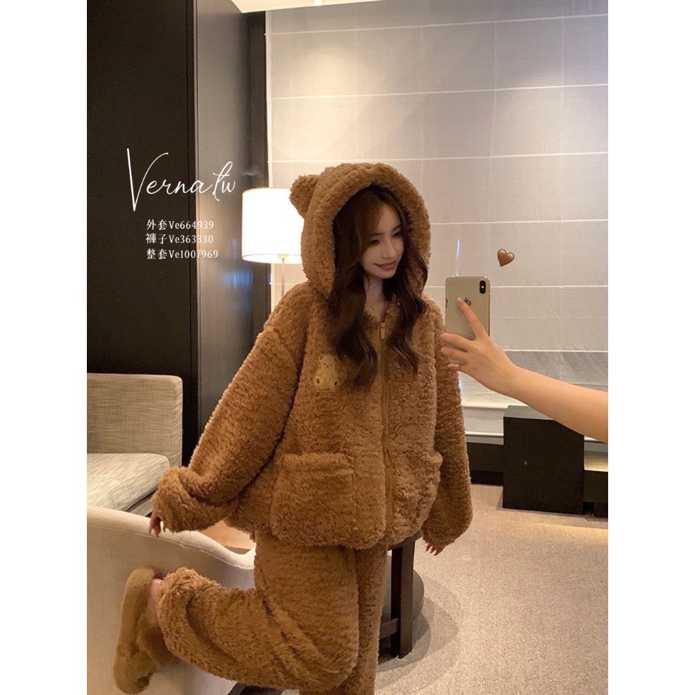 暖糯毛絨熊熊羊羔絨睡衣套裝-細節圖5