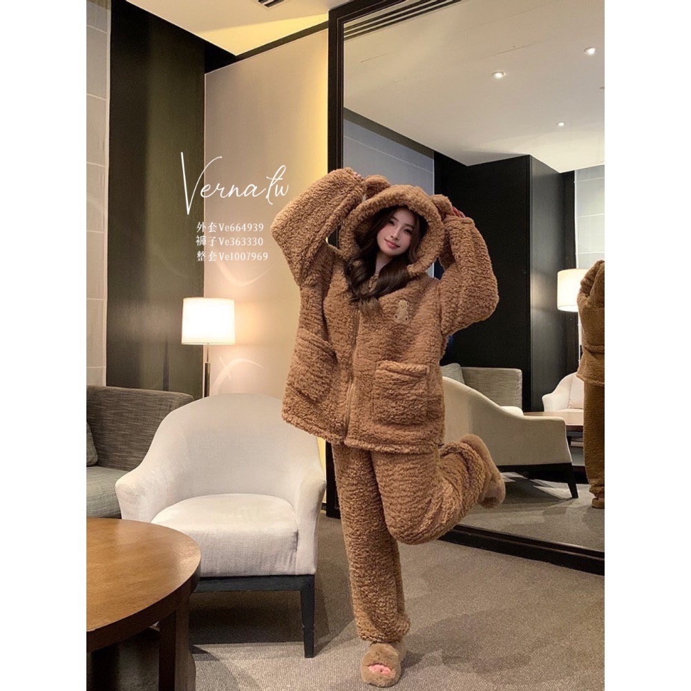 暖糯毛絨熊熊羊羔絨睡衣套裝-細節圖6