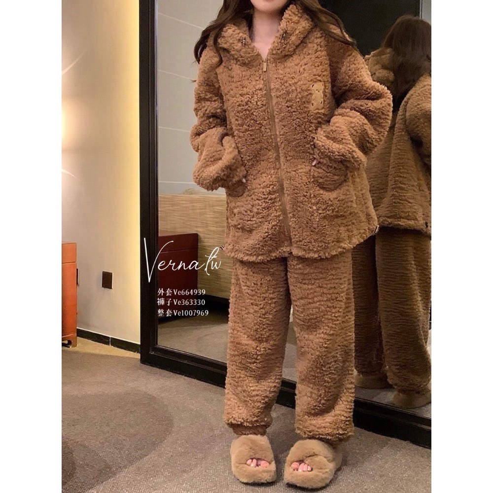 暖糯毛絨熊熊羊羔絨睡衣套裝-細節圖8