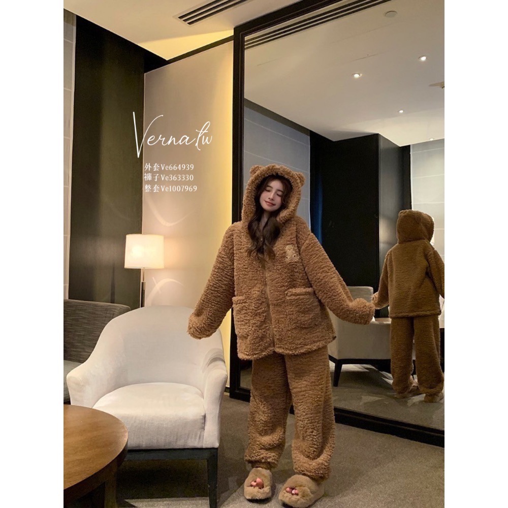 暖糯毛絨熊熊羊羔絨睡衣套裝-細節圖9