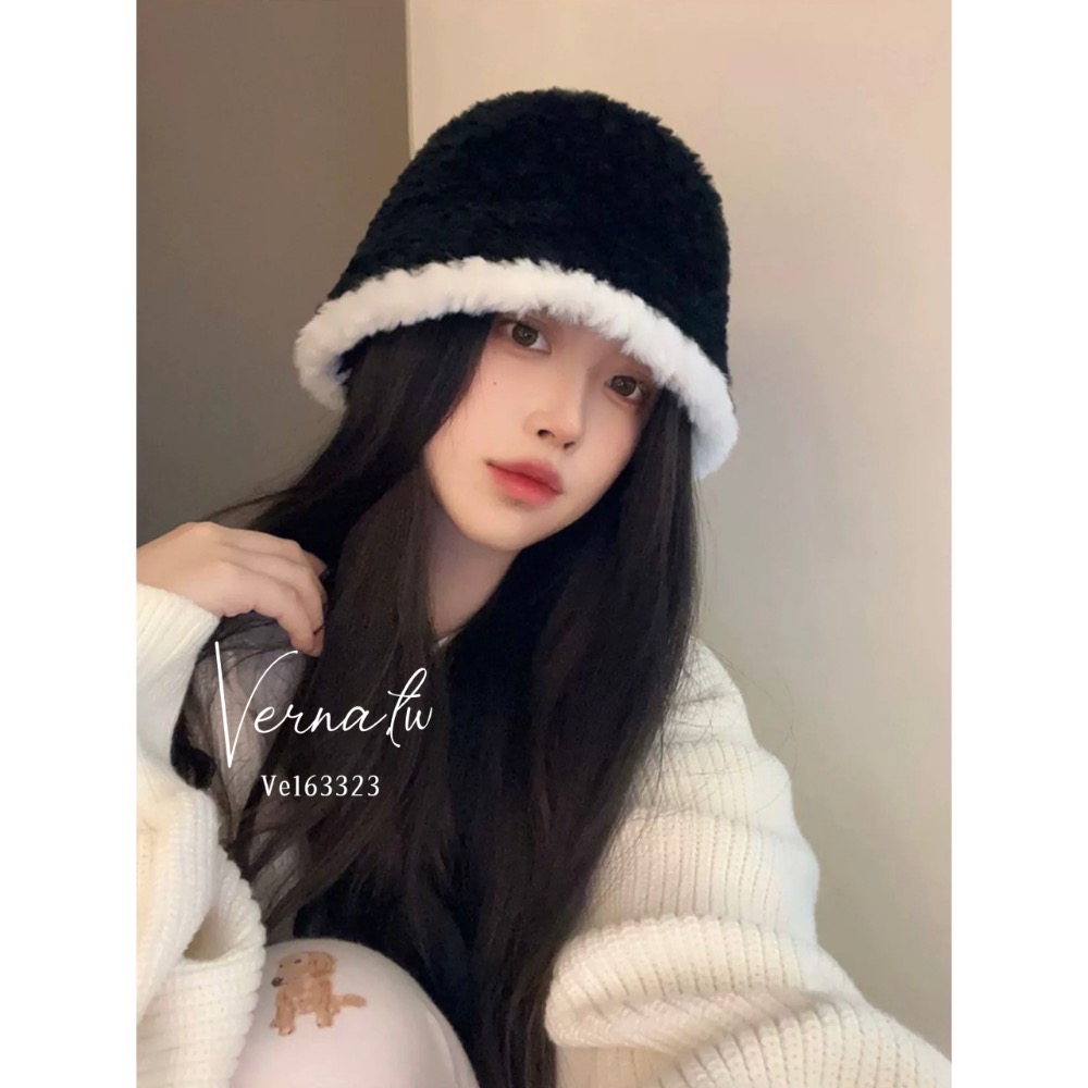 針織毛絨絨撞色漁夫帽-細節圖3